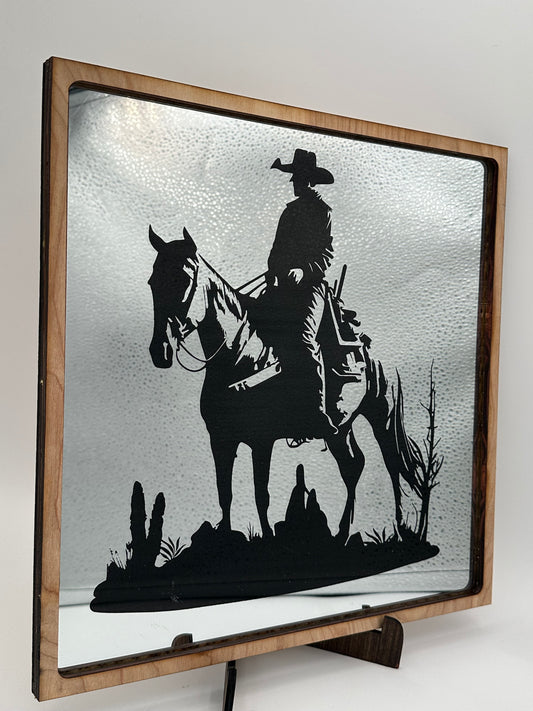 Desert Cowboy Mirror Black  12"x12"