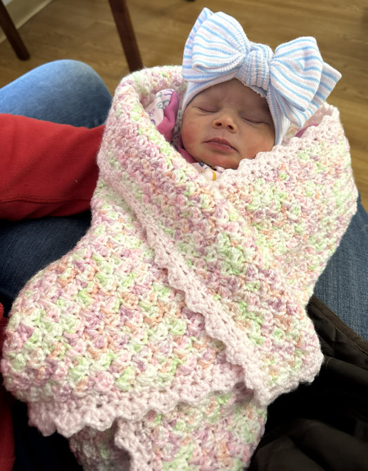 Newborn Crocheted Blanket Set  Pink